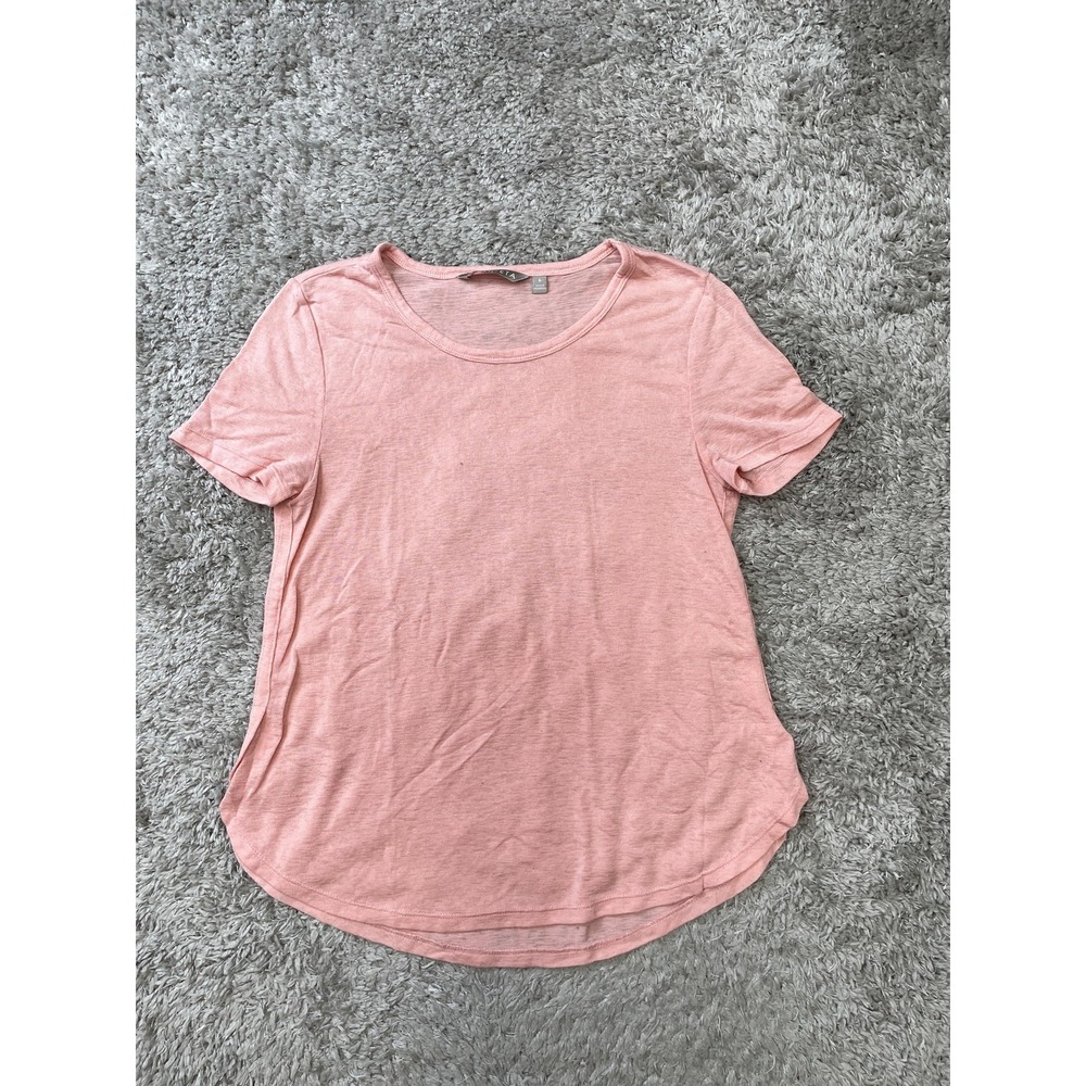 Athleta Shirt Womens Small Pink Modal Blend Crewneck Short Sleeve Curved Hem